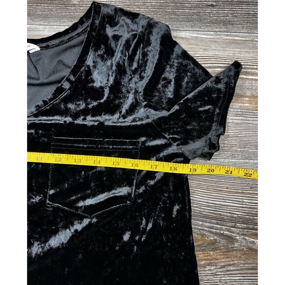 Spring + Mercer Crushed Velvet Legging Tee Black V-Neck MED Gothic Chic Luxe - Picture 6 of 8